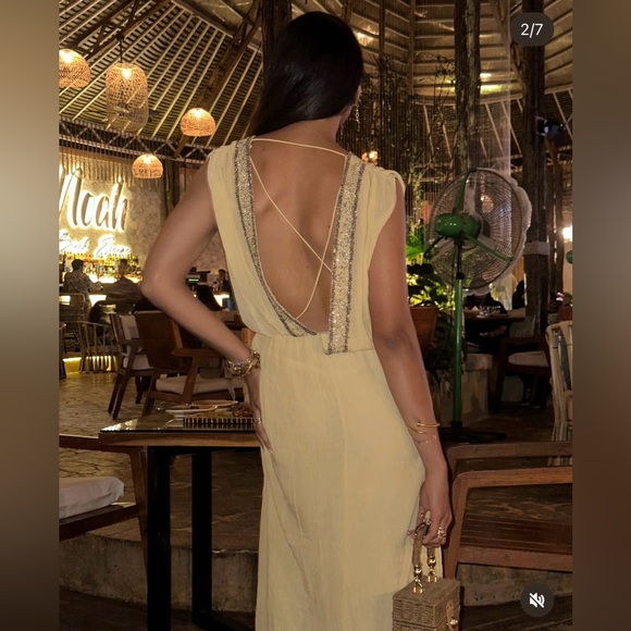 Zara dress maxi flowy butter yellow beaded embroidered boho summer vacation - Picture 15 of 16